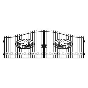 DuraYu 20 x 8 FT Dual-Swing Driveway Gate, Steel Gate for Farm & Ranch, Black