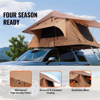 KFFKFF Hard Shell Rooftop Tent for 2-3 People, Folding Roof Top Tent with Telescopic Ladder, Mattress, PVC Cover, and Waterproof Design for SUVs, Vans, Jeeps, and Trucks