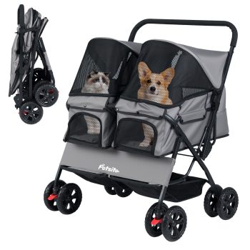 Gymax Double Pet Stroller w/ 2-seater Carrier Adjustable Sunshade Removable Pad