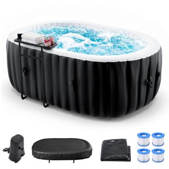 MOPHOTO 1-2 Person Inflatable Hot Tub, Portable Oval Blow Up Hot Tub with 100 Bubble Jets, Outdoor Spa Set Included Heater Pump, Filter and Side Table(75"*47"*25")