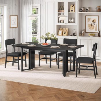 63" Extendable Kitchen Table Set for 4-8 People, 5-Piece Large Dining Table Set With 4 Chairs, Mid-Century Modern Dining Room Table, Space Saving