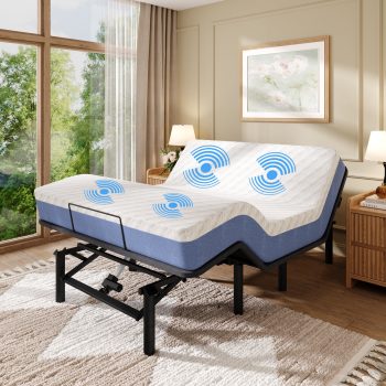 PORKISS Adjustable Bed Frame with Massage, 5 Modes & 3 Intensities, Zero Gravity Electric Bed Base, Wireless Remote, Head & Foot Incline, USB Ports, Underbed LED Light, 3-Min Easy Assembly