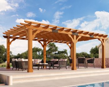 PLAUIN 12x20 feet Premium Cedar Wood Pergola with Trellis Roof & Weather-Resistant Support, Outdoor Pergola Kit with Stakes, for Patio, Reddish-Brown