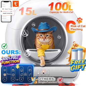 Self Cleaning Cat Litter Box, 115L Automatic Litter Box w/ Liner, 10 Sensor Protection for Multi Cat, Dual APP+ Panel Control,Odor Removal,Litter Box