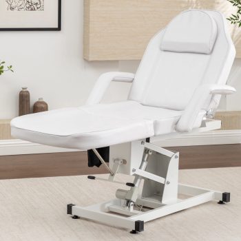 Bullenfity Electric Height Adjustable Massage Bed, 440 lbs Capacity White Spa Tattoo Table with Remote Control