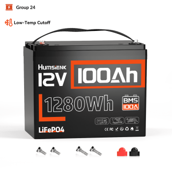HumsiENK 12V 100Ah LiFePO4 Lithium Battery Group 24 Deep Cycle LiFePO4 Battery, Built-in 100A BMS & Low-Temp Protection, Professional for Trolling Motor/Off-Grid/Home Backup/RV/Marine