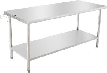 72x30 In NSF Stainless Steel Work Table with Adjustable Undershelf Hooks and Removable Trash Rack Heavy Duty Commercial Prep Table for Kitchen Garage Home