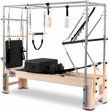 Pilates Cadillac Reformer with Reformer Box and Padded Jump Board, Premium Maple Pilates Machine for Full-Body Home and Studio Workouts, Smooth Glide, Black