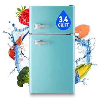 TACOOL Small Refrigerator with Freezer Retro Mini Fridge with Removable Shelves LED Light for Apartment 3.4Cu.Ft