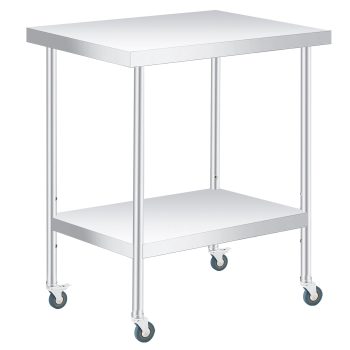 36*24 Stainless Steel Prep Table,Commercial Heavy Duty Worktable with Adjustable Undershelf,Workbench with Lockable Wheels for Restaurant,Hotel Small Kitchen,Food Truck, Home Bars