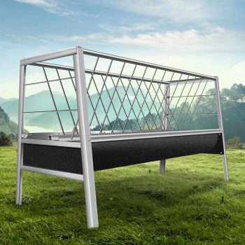 Zhuotong 59" 77 Gallon 2-in-1 Stainless Steel Livestock Hay Feeder with Rubber Lined Trough, Large Capacity Farm Feeder for Goats, Sheep, Cattle, Pigs, Horses & Livestock Use