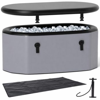 Vebreda XL 129 Gallon Oval Ice Bath Tub with Insulated Cover and Hand Pump for Athletes a Portable Cold Plunge Soaking Tub for Recovery, Gray