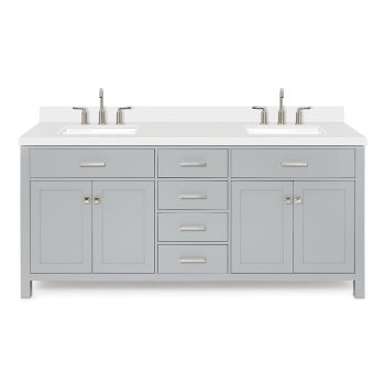 DKB Alenza 72 Inch Bathroom Vanity Double Sink — Bathroom Vanity with Sink, 1.5" Edge Pure Quartz Countertop & Backsplash, 4 Soft-Close Doors, 4 Dovetail Drawers