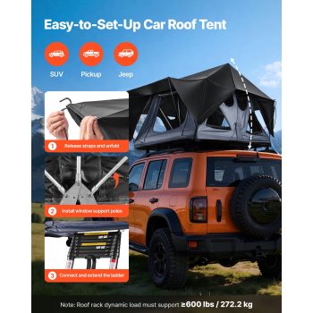 KFFKFF Foldable Aluminum Rooftop Tent for 2-3 People, Equipped with LED Lighting, Comfortable Mattress & Multiple Windows, Durable and Weather-Resistant Design for Camping on SUVs, Jeeps, and Trucks