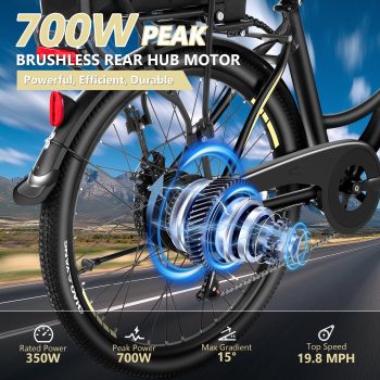 Gocio 26" Peak 700W Low Frame Electric Bike for Adults, Long-Lasting 48V 10.4Ah Battery, LCD Display, 5 Riding Modes, Headlight and Taillight, 7 Speeds Commuter Women Ebike, City Cruiser Ebike