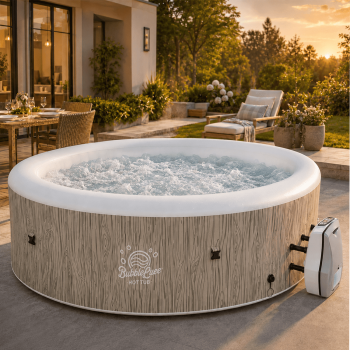 Seizeen 6 Person Inflatable Hot Tub, 80 Inch Portable Outdoor Spa with 140 Air Jets, 259 Gal Heated Bubble Massage Spa with Cover, Wood Brown