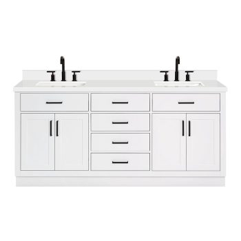 DKB Isabella 72 Inch Bathroom Vanity Double Sink — Bathroom Vanity with Sink, 1.5" Edge Pure Quartz Countertop, 4 Soft-Close Doors, 4 Dovetail Drawers, and 2 Tilt Drawers