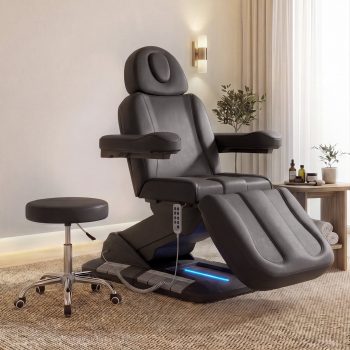 Advwin 3-Motor Fully Electric Massage Table with Stool, Professional Esthetician Bed with LED Light & Dual Control, Adjustable Beauty Spa Bed for Facial, Medical & Tattoo