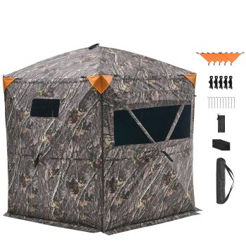 KFFKFF Hunting Blind for 6-7 People, Portable Camouflage Tent with Carrying Bag, Durable Concealed Shelter Featuring Silent Zipper Door and Windows, Ideal for Turkey and Deer Hunting