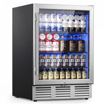 Simzlife 24" Commercial Beverage Refrigerator, 180 Can Large Built-in Drink Cooler with Glass Door, for Restaurant, Store or Bar,Silver