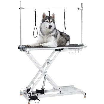 Telyswee 47" Electric Dog Grooming Table, 9"- 40" Height Adjustable Heavy Duty Electric Grooming Table with Anti Slip Tabletop, 3 Grooming Noose, for Dogs&Cats, White