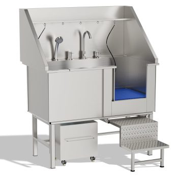 ACIERO Stainless Steel Dog Grooming Tub - 50" Professional Pet Washing Station with Ramp & Shower - Silver