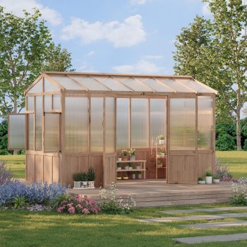 Gaderth Wooden Greenhouses for Outdoors, Wooden Walk-in Green House with Roof Vent&Cedar Frame, Greenhouse Kit with 6MM Thick Polycarbonate Panel