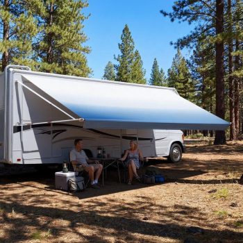 Manual Rv Awning Complete Kit, 20.12Ft Retractable Rv Awning, Aluminum Alloy Frame, Waterproof Pvc Fabric, Gradient Blue
