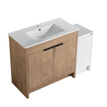 FFZ 48 Inch Freestanding Bathroom Vanity with Ceramic Sink, Soft Closing Door, Storage, Glossy White