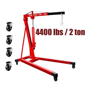 Cherry Picker Engine Hoist, Red 2 ton Heavy Duty Hydraulic Crane, Adjustable Boom, 4 Universal Casters, 4400 lbs Capacity, for Auto Engine Repair, Workshop