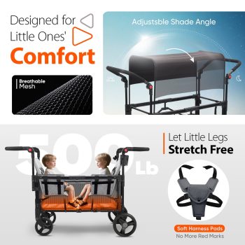 Sekey Wagon Stroller Luxury 4-in-1 Stroller Wagon with Convertible Seats, Adjustable Push Handles, Removable Canopy, Snack Tray & Cooler