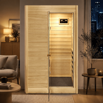 KUNSANA Mini 1Person Home Sauna Far Infrared Sauna Right Door Open Poplar Wood Saunas 905W