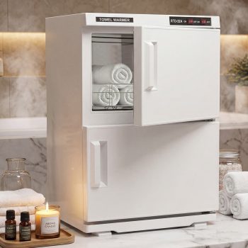 ADVWIN 34L Hot Towel Warmer Cabinet, Double Cabinet Large Capacity with Heating for Spa, Salon, Bathroom - Professional Use for Estheticians (White)