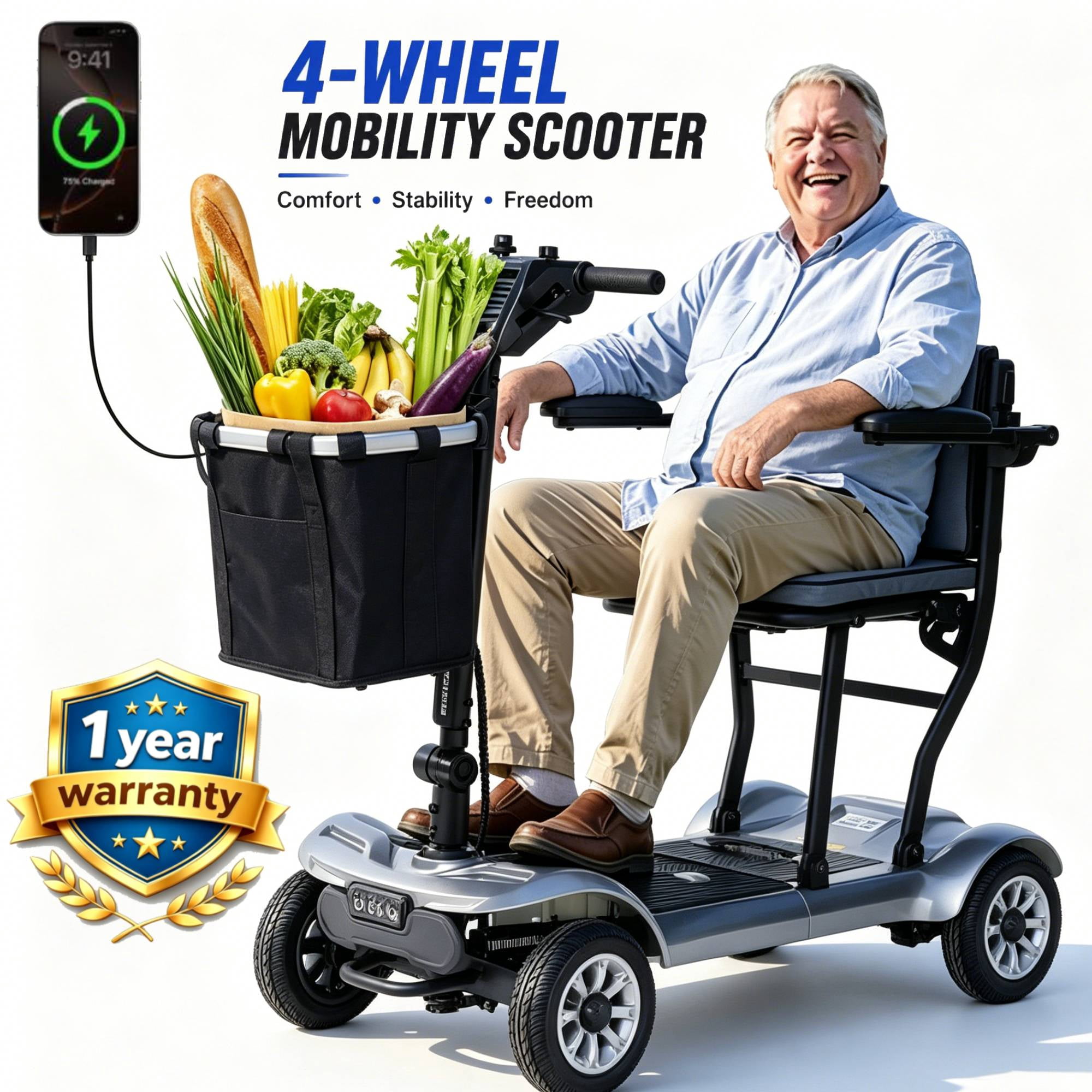 PAISEEC D3 Ultra Light Mobility Scooter for Adults, 39.7 lbs Folding Mobility Scooters with 2 Batteries, All Terrain Travel Scooter up to 18.6 Miles Airline Approved