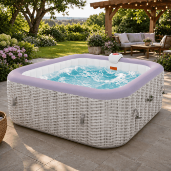 Seizeen 4-6 Persons Inflatable Hot Tub, 73in Square Hot Tub with Built-in Pump, Woven Pattern Home Spa with 130pcs Jets, Lockable Cover, 2 Cup Holders, 4 Filters Rapid Heating up to 104°F