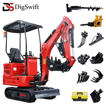 DigSwift Kubota 3100 LB Mini Excavator, 11.23HP Diesel Engine, Side Swing, Pilot Control, WaterCool, Rear CW Engine Heat Insulation, Small Digger w/ Attachments for Construction & Farm Work