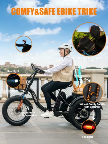 ESKUTE T300 Pro Adult Electric Tricycle with Reverse, E Trike, 998.4Wh Battery, 20" x 4.0" Fat Tires, Foldable 3 Wheel Electric Bike, Stable Ride for Seniors & Parents, UL2849