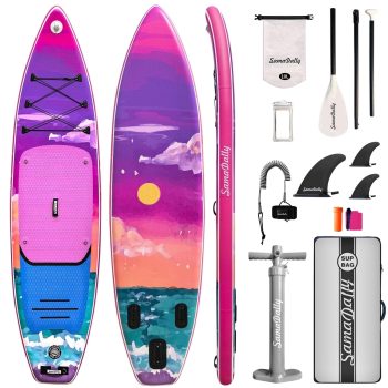SamaDally 11' x 34'' Inflatable Stand Up Paddle Board - Ultra Stable Wide Paddle Boards of All Skill Levels, Full-Color Gradient Design, Anti-Slip EVA Deck with Premium Accessories
