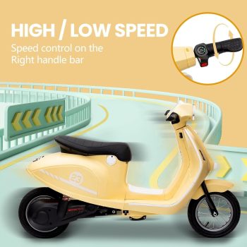 24V Scooter‑Style Electric Ride‑On Moped, 350W Motor, 12 Inch Pneumatic Tires, Max 14 MPH, LED Headlight, Water‑Resistant Electrical Components,White