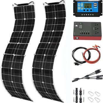 400 Watt Flexible Solar Panel for RV, 2 × 200 Watt 12 Volt Solar Power Panel Kit with 40A Solar Charge Controller & Inverter Monocrystalline Solar Panels for Camping Off Grid Battery Charging Boat