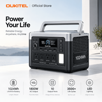 OUKITEL P1000 PLUS 1024Wh Portable Power Station, LiFePO4 Battery, 1800W AC Output (3600W Surge), 43Min Fast Charge, APP Control, Camping, RV