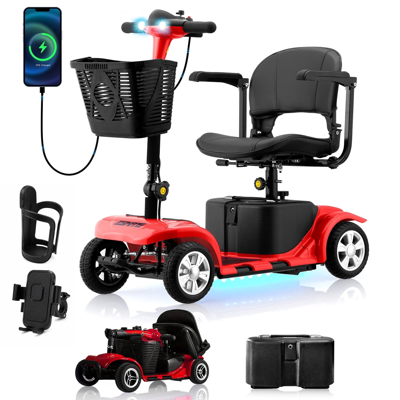 Foldable 4-Wheel Mobility Scooter for Seniors,Portable Electric Wheelchair with USB Port,Easy Travel & Daily Use()