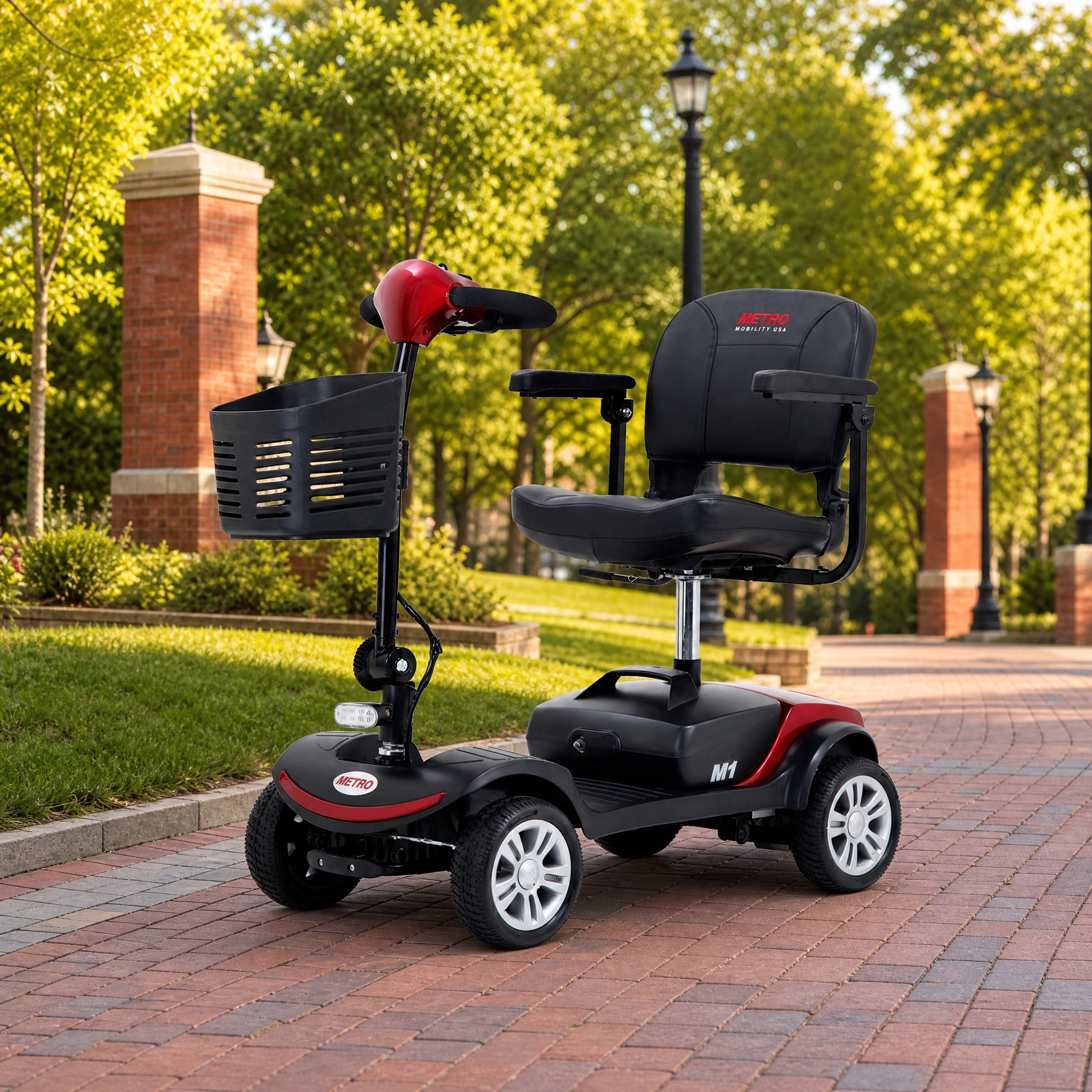 4-Wheel Compact Mobility Scooter for Adults 300W Motor Travel Scooter with 300lbs Capacity LED Lights & Swivel Seat, Red
