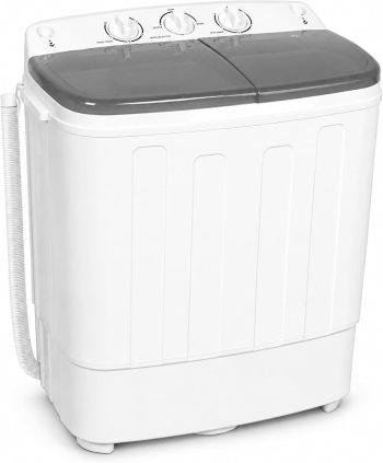 SOLAURA 16 LBS Portable Washing Machine, Mini Washer and Dryer Combo, Semi-Automatic Twin Tub Washer with Drain Pump for Dorms, Apartments, RVs (Grey)
