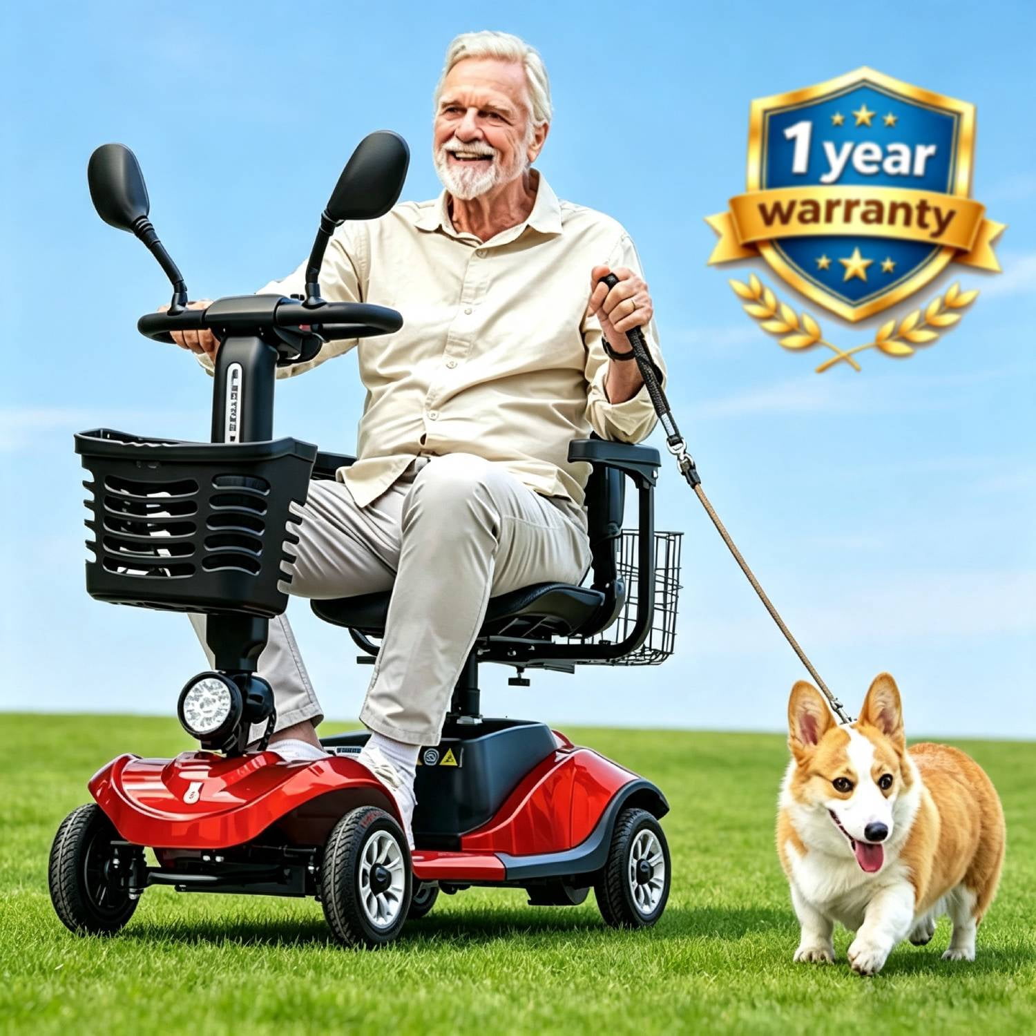 Paiseec D1 Foldable Mobility Scooter for Seniors & Adults–350LBS Capacity, 15 Miles Range, All-Terrain 4-Wheel Electric Scooter with LED Headlight & 250W Motor