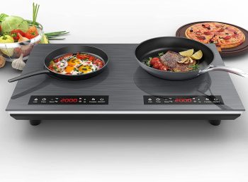 VBGK Induction Cooktop 24 inch 2 Burner 110v Electric Burner 4000W,Countertop Hot Plate for Cooking,3H & Auto Shutdown Double Induction Burner, Child Lock Electric Stove Top with Plug