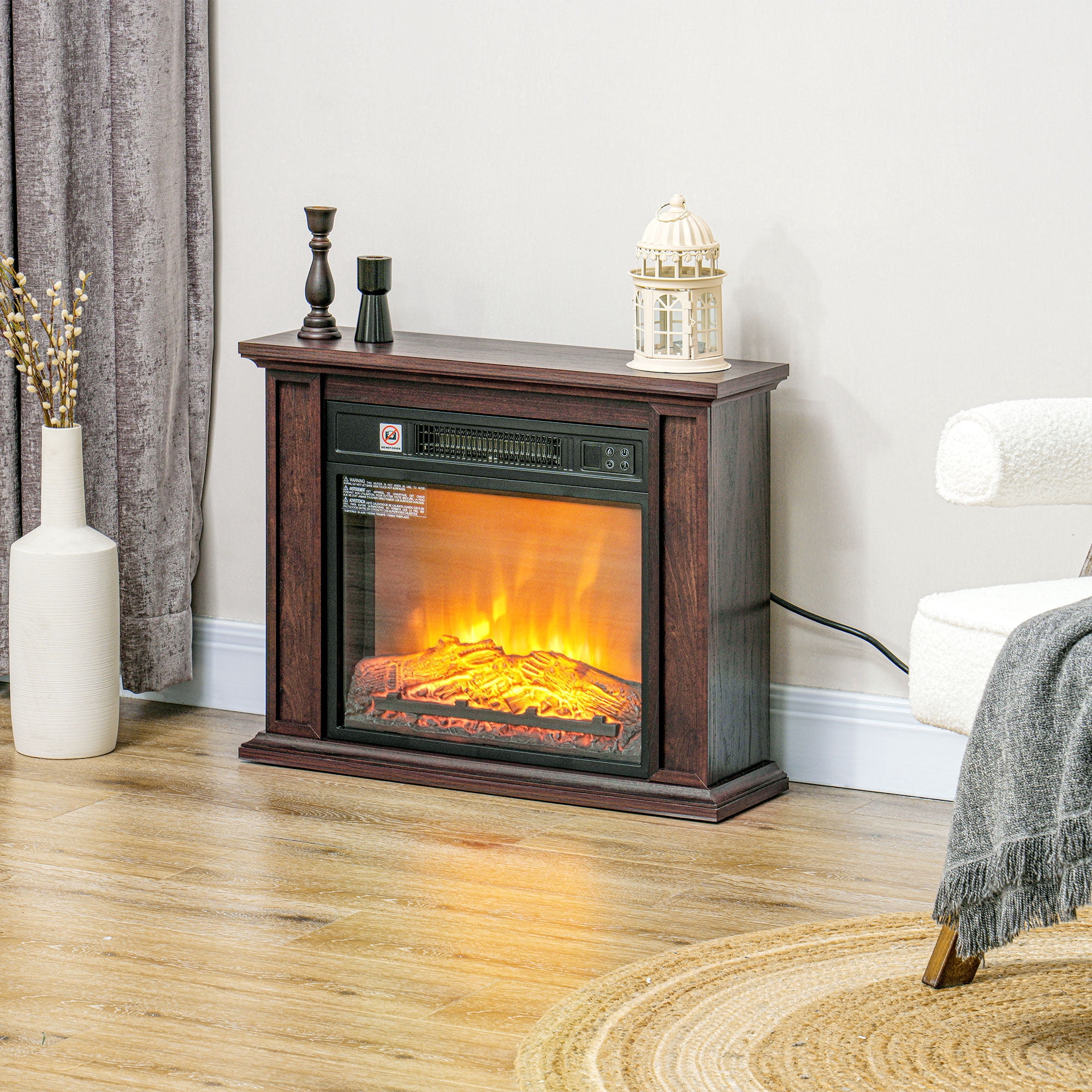 HOMCOM 26" Electric Fireplace Heater with Mantel, Replaceable Fireplace Insert Heater with Realistic Log and Flame Effect, Remote, Dark