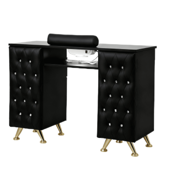 OmySalon Nail Table with Built-in Dust Collector, Tufted Nail Tech Desk with Storage & Hand Rest, Acetone Resistant Beauty Station for Salon & Spa