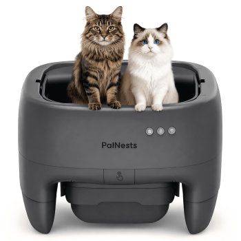 PalNests Self Cleaning Litter Box for Multiple Cats, Open-Top Automatic Cat Litter Box with App Control, Odor Control & Safety Sensors, 18-Day Capacity, Includes Waste Bags & Litter Deodorizer, Grey