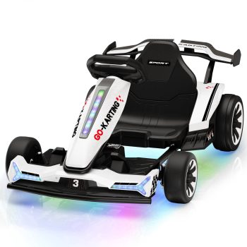 Wisairt 24V 10Ah Kids Electric Go Kart Drift Car, 360° Drift Ride on Toy with 800W Motors, 7.5 MPH, Adjustable Length, LED Lights, Drift Racing Kart for Big Kids 6-12 Years Old, 135 LBS